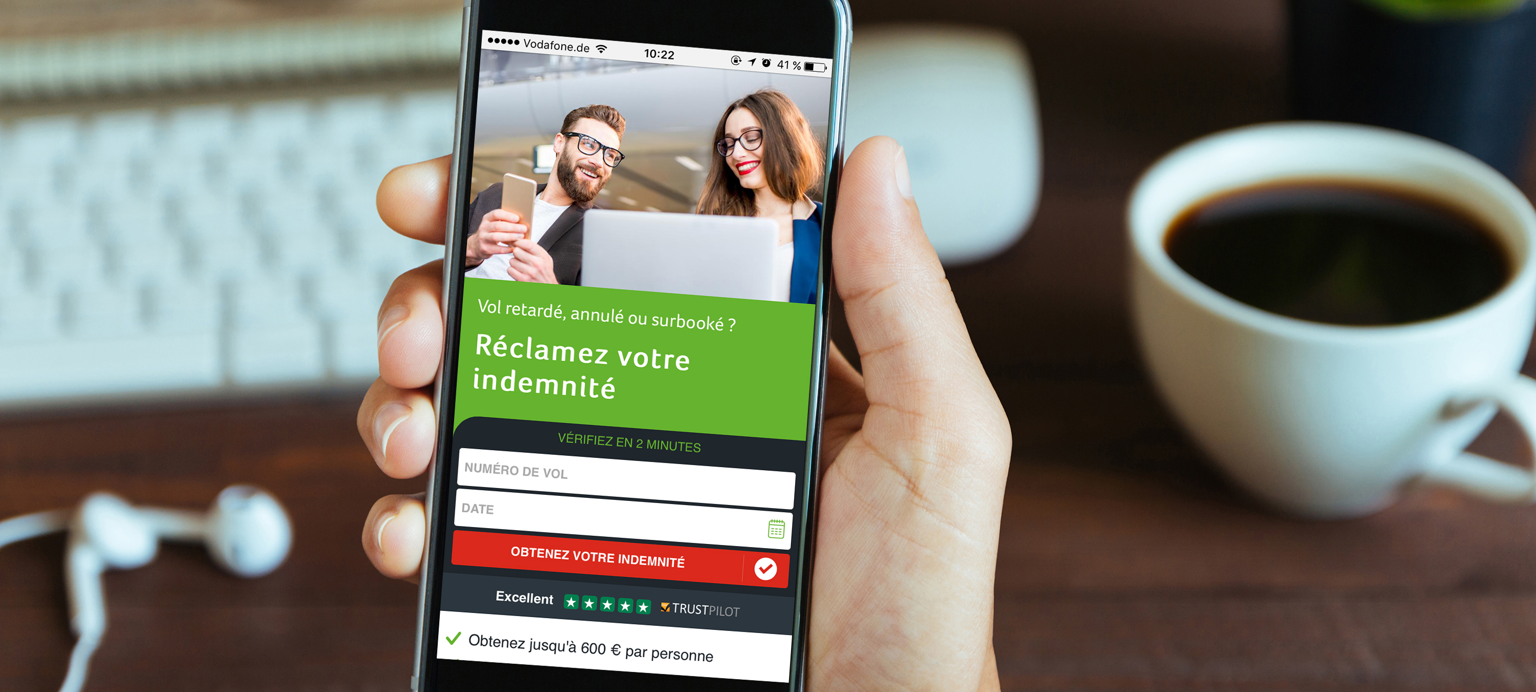 Smartphone avec le site internet Flightright Smartphone avec le site internet Flightright